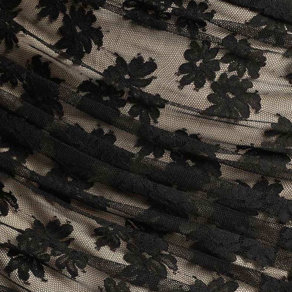Lulus Allure Black Cream Floral Mesh Lace Ruched Bodycon Midi Dress Size Small - Picture 5 of 12